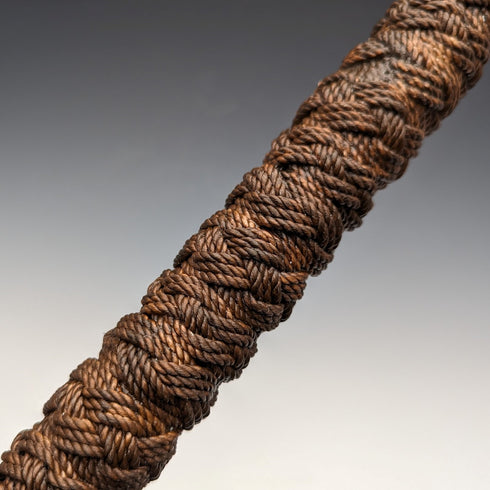 British Vintage Men's Cane, Hemp String Curved Handle, Extra Thick Brown Shaft, 90cm